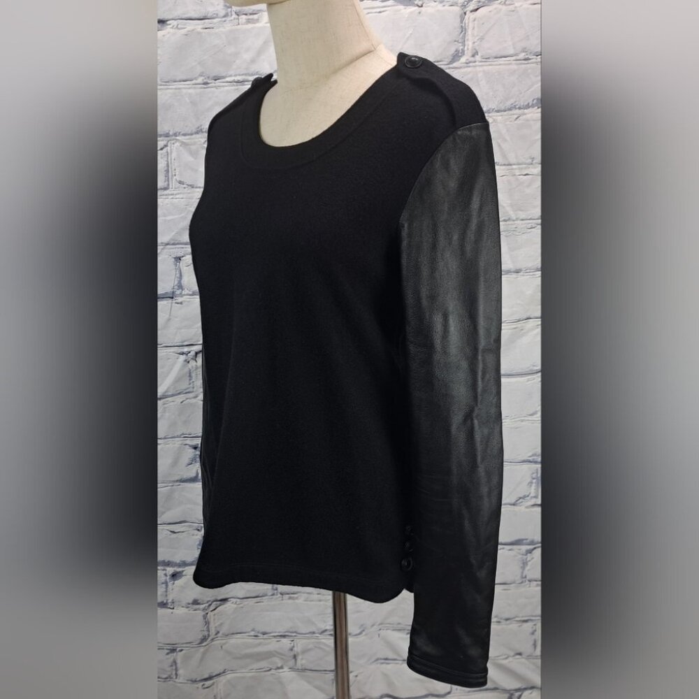 Burberry Brit Women's Sweater Wool Lambskin Leather Sleeves Black Size XS - Picture 11 of 14
